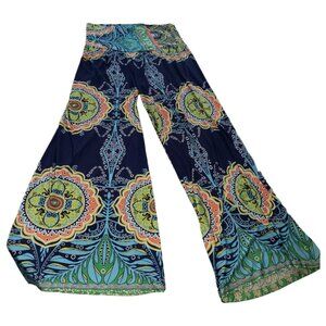 CT679 Mosaic Pattern Wide Leg Waist Pant L